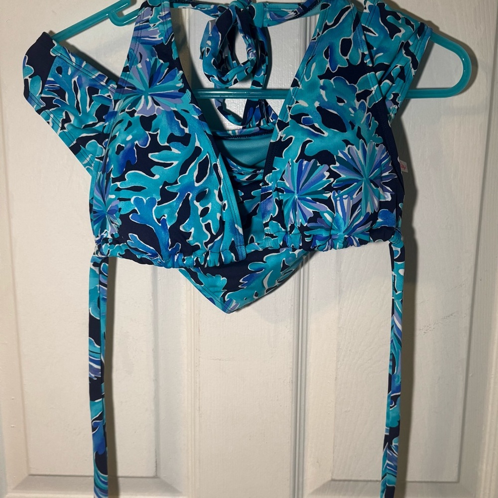 Lilly Pulitzer Turquoise & Navy Floral Bikini Top